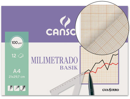 12h papel Canson Basik A4 100g/m² milimetrado